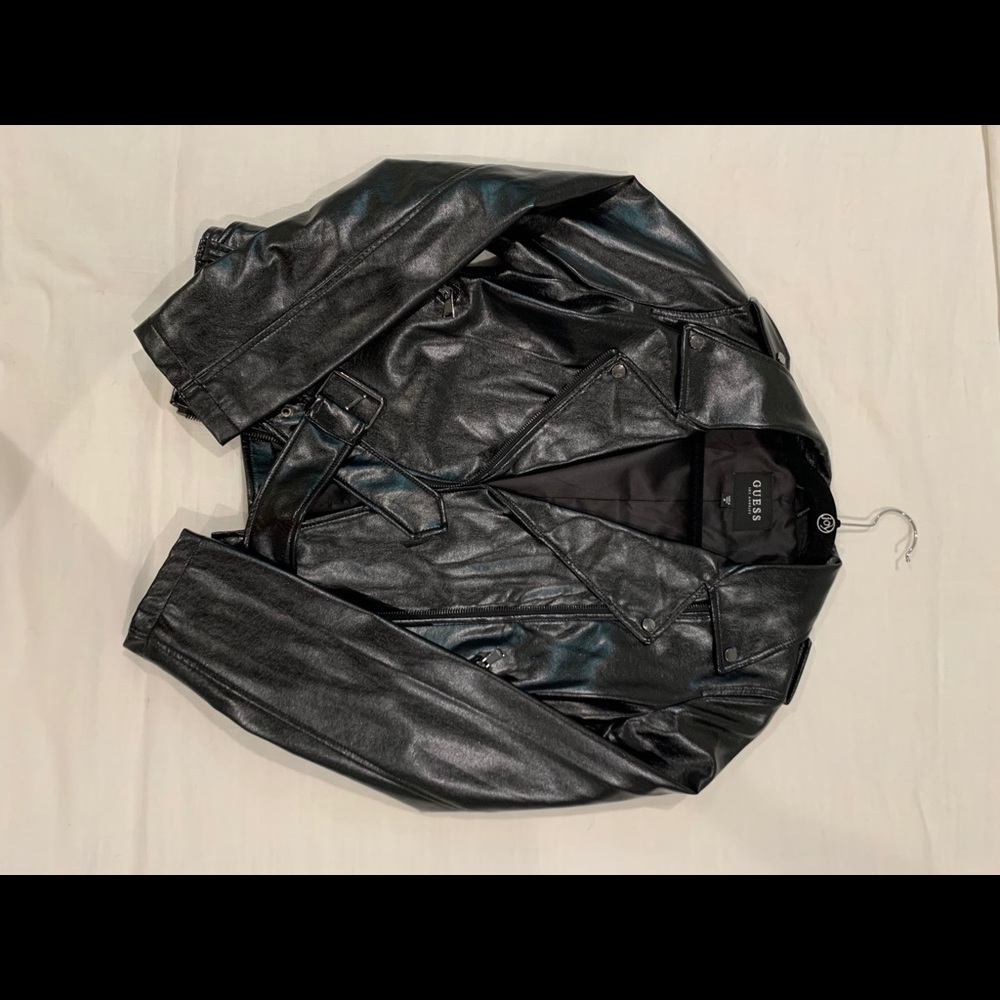 Leather jacket by Guess with belt buckle, size M